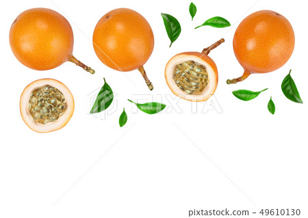 Granadilla or yellow passion fruit with leaf isolated on white background with copy space for your Granadilla or yellow passion fruit with leaf isolated on white background with copy space for your 49610130