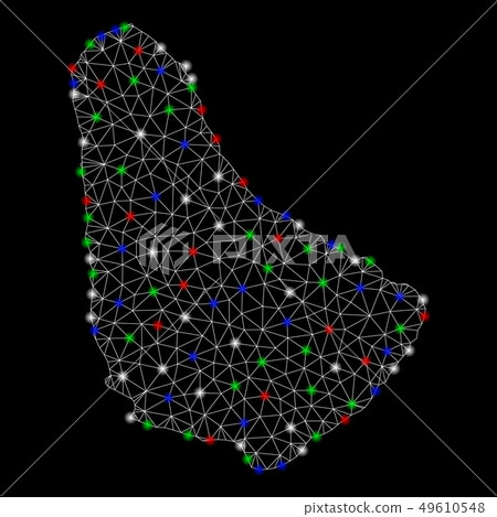 Bright Mesh Carcass Barbados Map with Light Spots Bright Mesh Carcass Barbados Map with Light Spots 49610548
