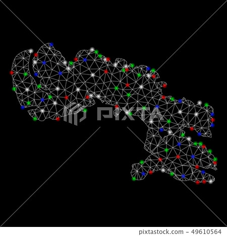 Bright Mesh Carcass Baffin Island Map with Light Spots Bright Mesh Carcass Baffin Island Map with Light Spots 49610564