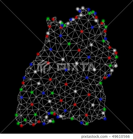 Bright Mesh Wire Frame Baden-Wurttemberg Land Map with Light Spots 49610566