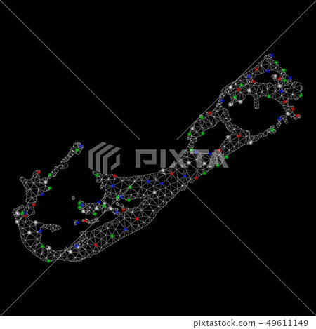 Bright Mesh Carcass Bermuda Island Map with Flash Spots Bright Mesh Carcass Bermuda Island Map with Flash Spots 49611149
