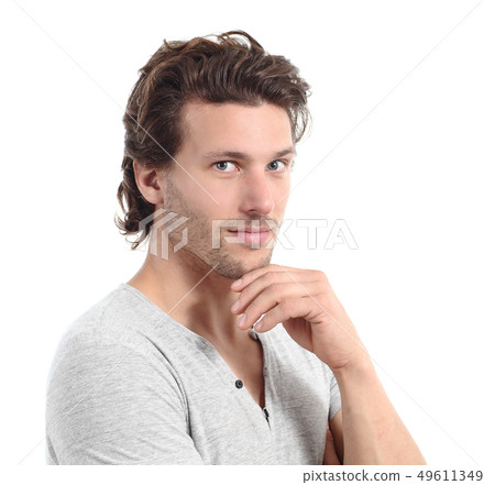 Sexy man looking at camera with the hand on the Sexy man looking at camera with the hand on the 49611349