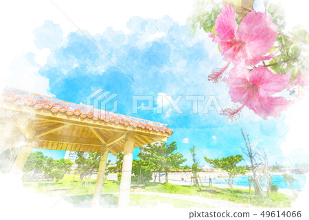 Resting place on sunset beach Watercolor style 49614066