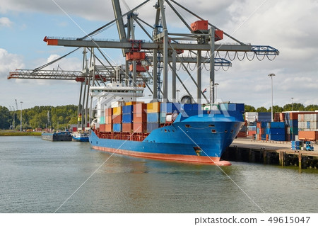 Container Ship in Port 49615047