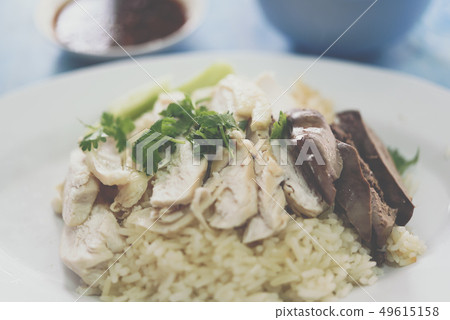Rice steamed with chicken soup at street food 49615158