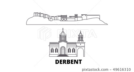 Russia, Derbent line travel skyline set. Russia, Derbent outline city vector illustration, symbol 49616310