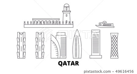 Qatar, Doha line travel skyline set. Qatar, Doha outline city vector illustration, symbol, travel Qatar, Doha line travel skyline set. Qatar, Doha outline city vector illustration, symbol, travel 49616456