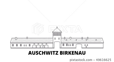 Poland, Auschwitz Birkenau line travel skyline set. Poland, Auschwitz Birkenau outline city vector Poland, Auschwitz Birkenau line travel skyline set. Poland, Auschwitz Birkenau outline city vector 49616625
