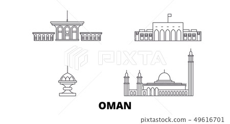 Oman, Muscat line travel skyline set. Oman, Muscat outline city vector illustration, symbol, travel 49616701