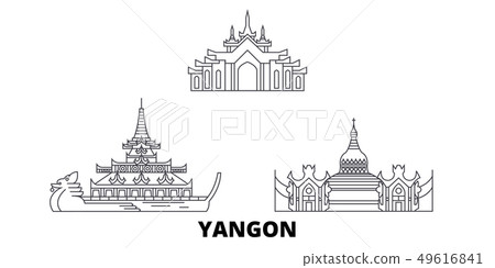 Myanmar, Yangon line travel skyline set. Myanmar, Yangon outline city vector illustration, symbol 49616841