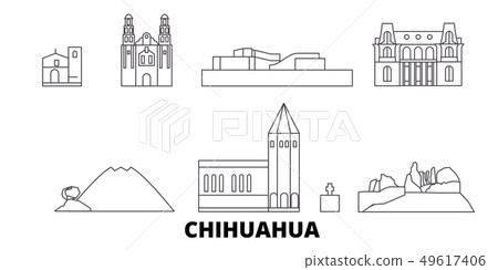 Mexico, Chihuahua line travel skyline set. Mexico, Chihuahua outline city vector illustration Mexico, Chihuahua line travel skyline set. Mexico, Chihuahua outline city vector illustration 49617406