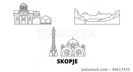 Macedonia, Skopje line travel skyline set. Macedonia, Skopje outline city vector illustration Macedonia, Skopje line travel skyline set. Macedonia, Skopje outline city vector illustration 49617435