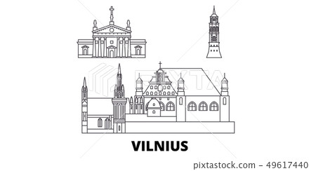 Lithuania, Vilnius line travel skyline set. Lithuania, Vilnius outline city vector illustration 49617440