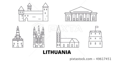 Lithuania line travel skyline set. Lithuania outline city vector illustration, symbol, travel sights 49617451