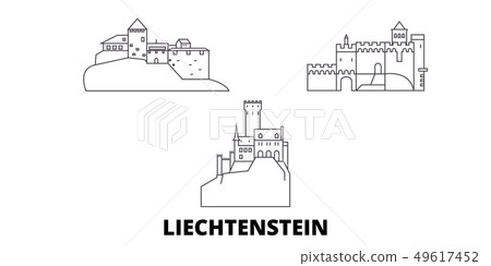 Liechtenstein line travel skyline set. Liechtenstein outline city vector illustration, symbol Liechtenstein line travel skyline set. Liechtenstein outline city vector illustration, symbol 49617452