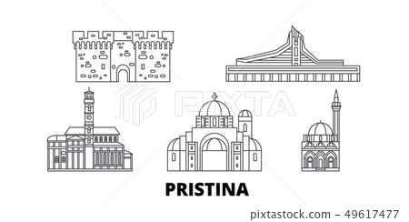 Kosovo, Pristina line travel skyline set. Kosovo, Pristina outline city vector illustration, symbol 49617477