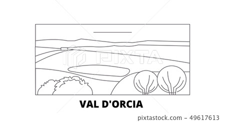 Italy, Val D'orcia line travel skyline set. Italy, Val D'orcia outline city vector illustration 49617613