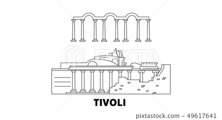 Italy, Tivoli, Villa Adriana line travel skyline set. Italy, Tivoli, Villa Adriana outline city Italy, Tivoli, Villa Adriana line travel skyline set. Italy, Tivoli, Villa Adriana outline city 49617641