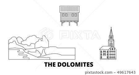 Italy, The Dolomites line travel skyline set. Italy, The Dolomites outline city vector illustration 49617643