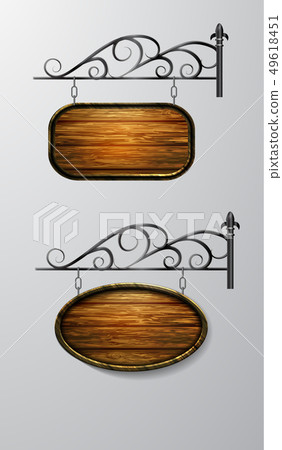 hanging, wooden Board vector, wooden object for text. 49618451