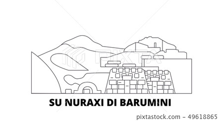 Italy, Barumini, Su Nuraxi Di Barumini line travel skyline set. Italy, Barumini, Su Nuraxi Di 49618865