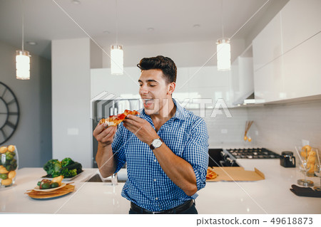 man with pizza man with pizza 49618873