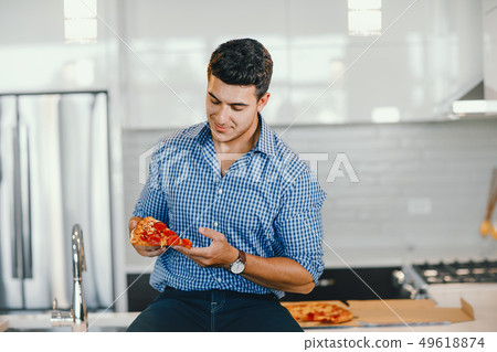 man with pizza man with pizza 49618874