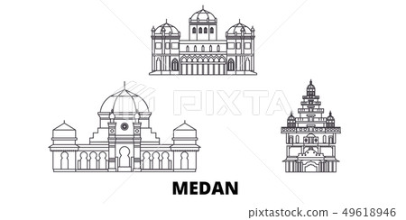 Indonesia, Medan line travel skyline set. Indonesia, Medan outline city vector illustration, symbol 49618946