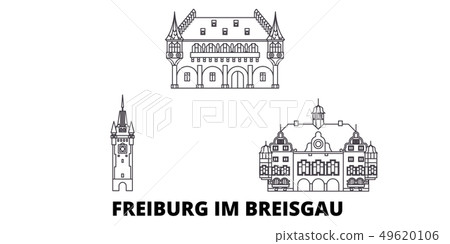 Germany, Freiburg Im Breisgau line travel skyline set. Germany, Freiburg Im Breisgau outline city 49620106