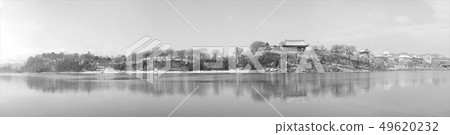 Jinju-si Namgang winter snow landscape black and white panorama 49620232