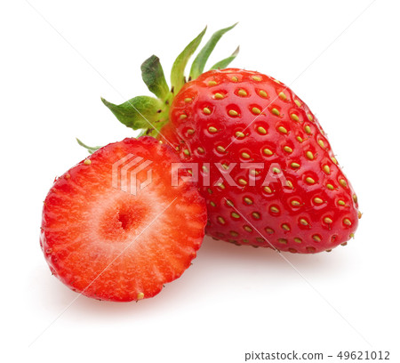 Half and whole strawberries isolated on white Half and whole strawberries isolated on white 49621012