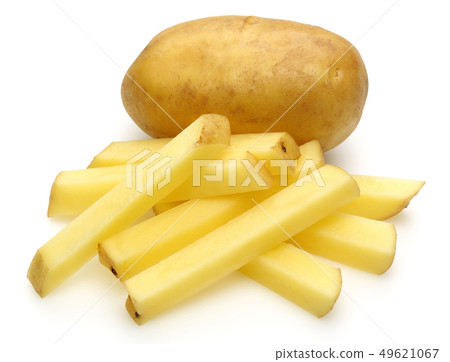 Fresh potatoes with slices isolated on white 49621067