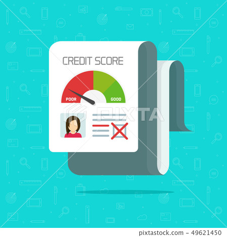 Bad credit score report vector illustration, flat cartoon credit history document check, financial 49621450