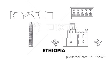 Ethiopia line travel skyline set. Ethiopia outline city vector illustration, symbol, travel sights 49622328