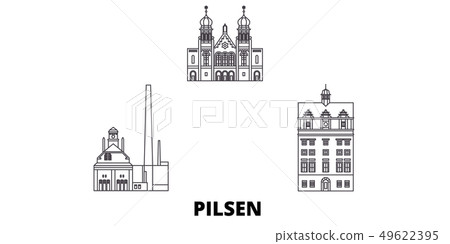 Czech Republic, Pilsen line travel skyline set. Czech Republic, Pilsen outline city vector 49622395
