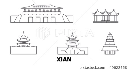 China, Xian line travel skyline set. China, Xian outline city vector illustration, symbol, travel 49622568