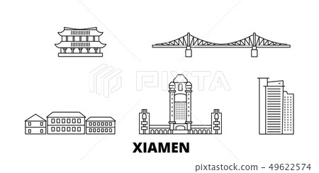 China, Xiamen line travel skyline set. China, Xiamen outline city vector illustration, symbol 49622574