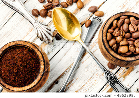 Coffee beans and grounds Coffee beans and grounds 49622983