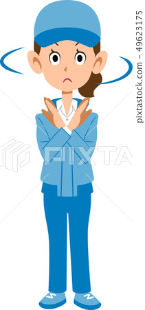 Woman in blue work clothes to refuse 49623175