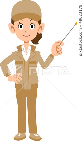 Woman in beige work clothes with pointing stick 49623179