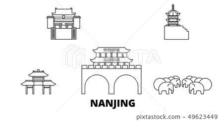 China, Nanjing line travel skyline set. China, Nanjing outline city vector illustration, symbol 49623449