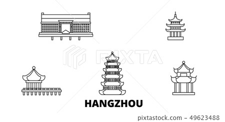 China, Hangzhou line travel skyline set. China, Hangzhou outline city vector illustration, symbol 49623488