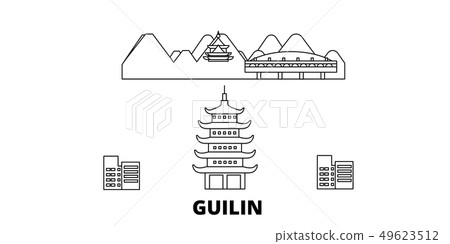 China, Guilin line travel skyline set. China, Guilin outline city vector illustration, symbol 49623512