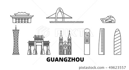 China, Guangzhou line travel skyline set. China, Guangzhou outline city vector illustration, symbol 49623557