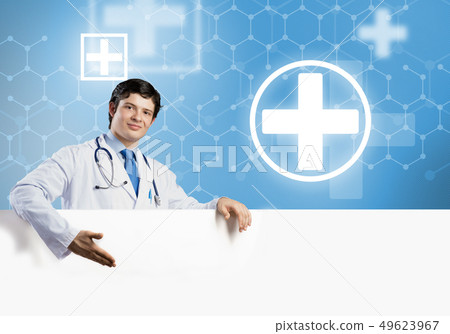Doctor With Banner Stock Photo 49623967 Pixta