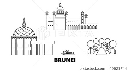 Brunei line travel skyline set. Brunei outline city vector illustration, symbol, travel sights 49625744
