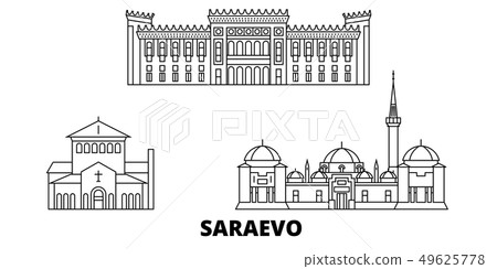 Bosnia And Herzegovina, Saraevo line travel skyline set. Bosnia And Herzegovina, Saraevo outline Bosnia And Herzegovina, Saraevo line travel skyline set. Bosnia And Herzegovina, Saraevo outline 49625778
