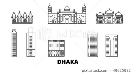 Bangladesh, Dhaka line travel skyline set. Bangladesh, Dhaka outline city vector illustration 49625982