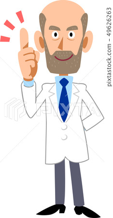 Male in white coat holding index finger Male in white coat holding index finger 49626263