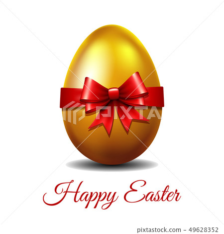 Gold Easter egg tied of red ribbon 49628352